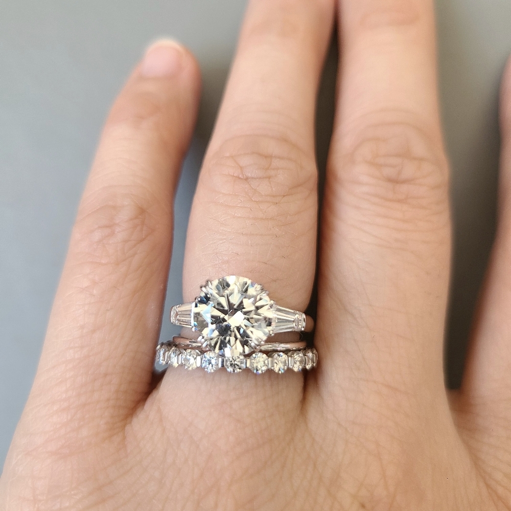 HW Style 3.5 Ct Diamond Platinum Engagement Ring with Tapered Baguette sides - Picture 9 of 12